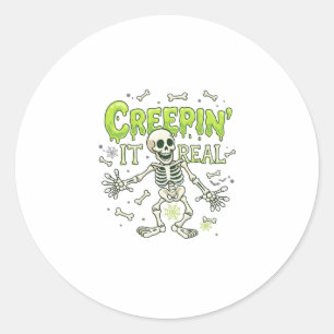 Creepin It Real Skeleton Halloween Bones Spider We Classic Round Sticker