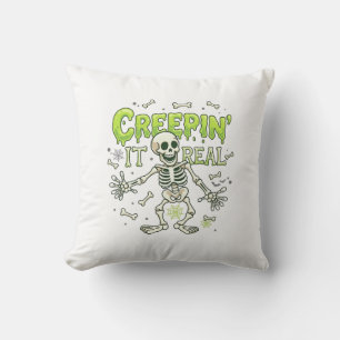 Creepin It Real Skeleton Halloween Bones Spider We Cushion