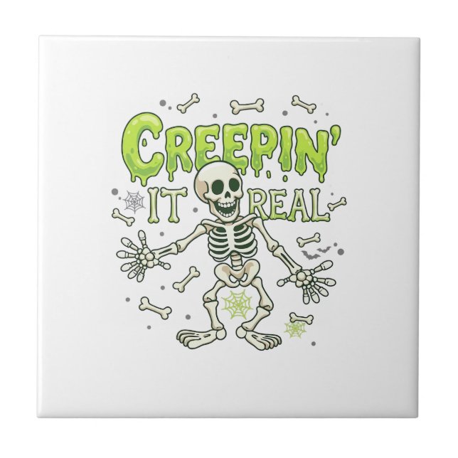 Creepin It Real Skeleton Halloween Bones Spider We Tile (Front)