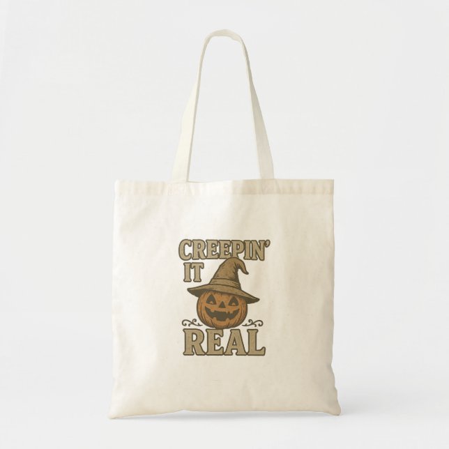 Creepin’ It Real Vintage Halloween Tote Bag (Front)