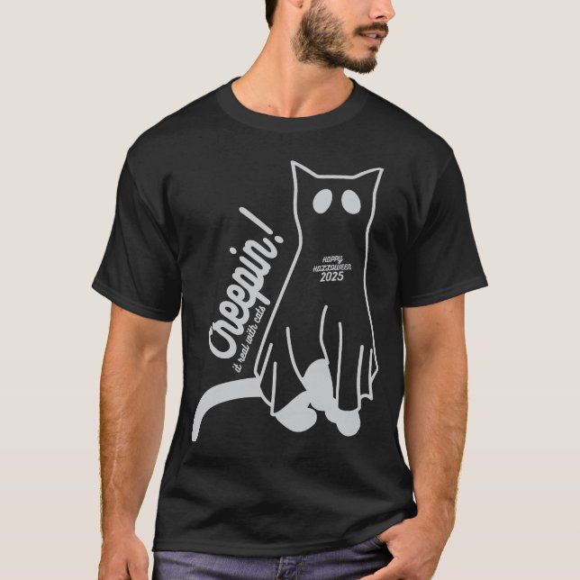 Creepin’ It Real with Cats – Funny Halloween T-Shirt (Front)