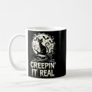 Creepin Real Design For Halloween Black Cat Lover Coffee Mug