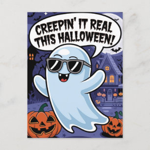 Creepin's it Real This Halloween Funny Boo Postcard