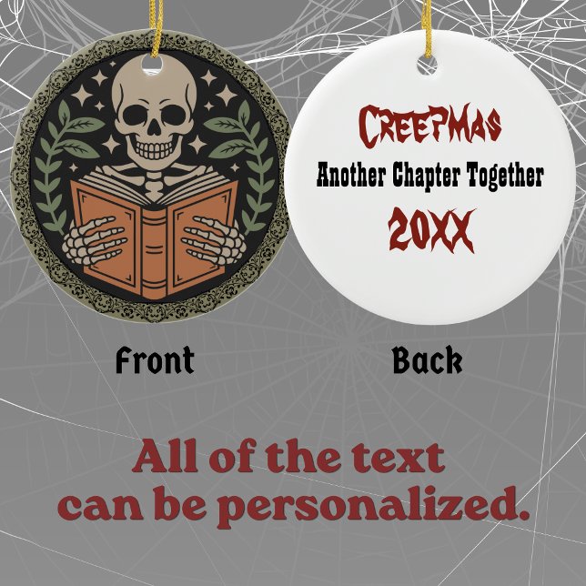 Creepmas Dark Romance Skeleton Reading Book Ceramic Tree Decoration (Merry Creepmas Skeleton with Book)