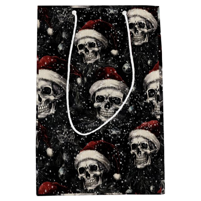 Creepmas Spooky Gothic Skulls Medium Gift Bag (Front)