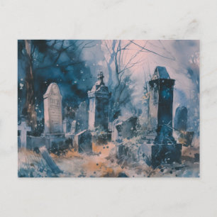 Creepy and Beautiful Grey Cemetery Halloween Holiday Postcard