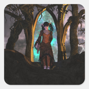 Creepy and Cute Halloween Girl Square Sticker