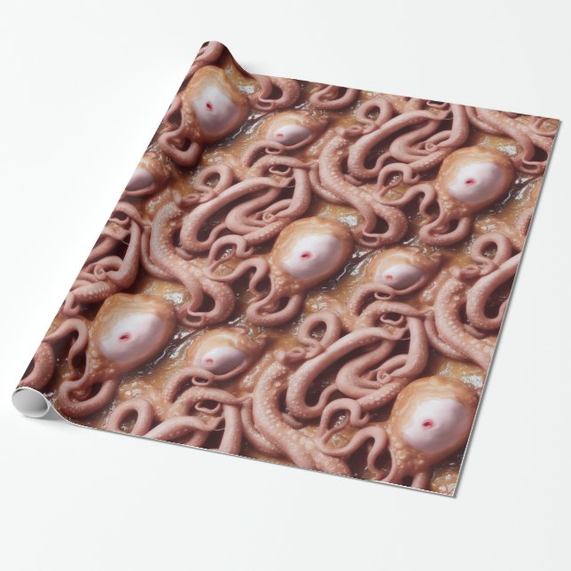 Creepy and Gross Alien Eyeball and Tentacle Stew Wrapping Paper (Unrolled)