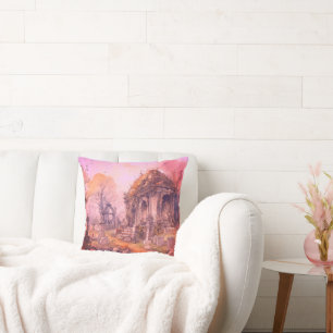 Creepy and Spooky Cemetery Pink Halloween Cushion