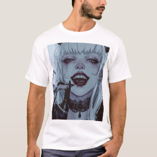 Creepy Anime Girl with White Hair and Disturbing S T-Shirt