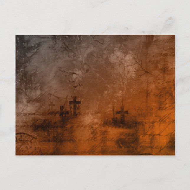 Creepy Antique Looking Brown Cemetery Halloween Holiday Postcard (Front)