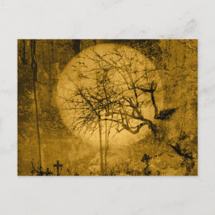 Creepy Antique Looking Yellow Cemetery Halloween Holiday Postcard