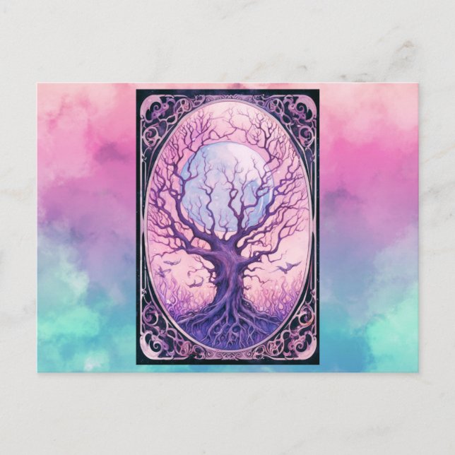 Creepy Barren Tree Full Moon Smoke Halloween Holiday Postcard (Front)