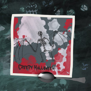 Creepy Bat Skeleton Spooky Halloween Party Napkin
