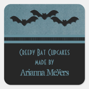 Creepy Bats Halloween Baking Stickers, Dark Blue Square Sticker