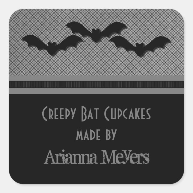 Creepy Bats Halloween Baking Stickers, Light Grey Square Sticker (Front)