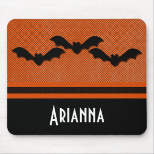 Creepy Bats Halloween Mousepad, Orange Mouse Mat