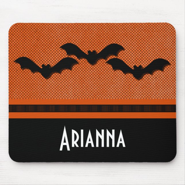 Creepy Bats Halloween Mousepad, Orange Mouse Mat (Front)