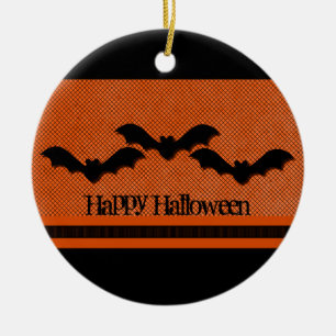 Creepy Bats Halloween Ornament, Orange Ceramic Tree Decoration