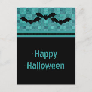 Creepy Bats Halloween Postcard, Teal Postcard
