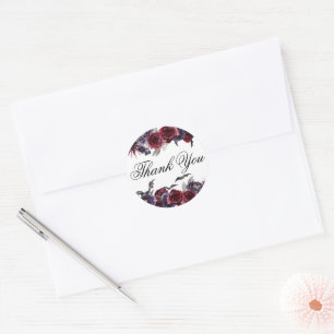 Creepy Beautiful Dark Floral with Bats Thank You Classic Round Sticker