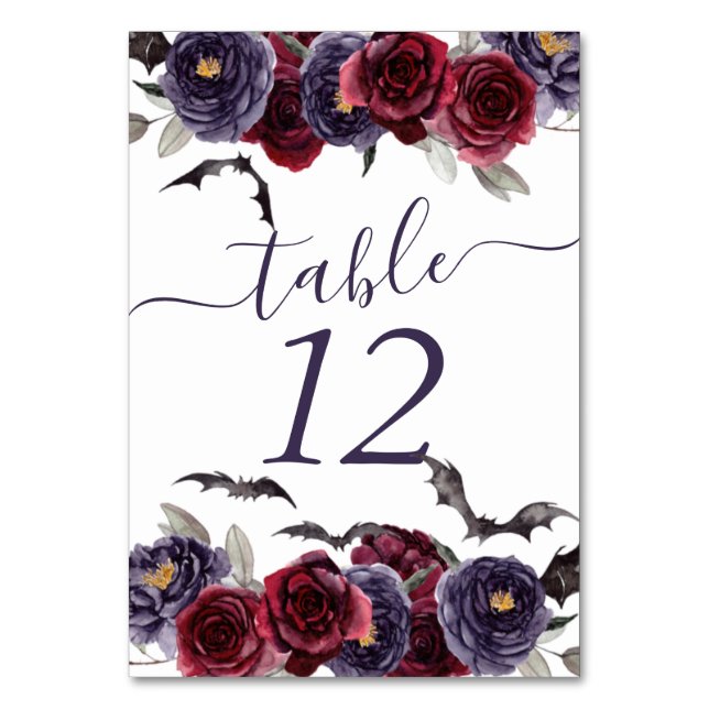 Creepy Beautiful | Dark Gothic Roses with Bats Table Number (Front)