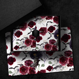 Creepy Beautiful Dark Gothic Roses with Bats Tissue Paper
