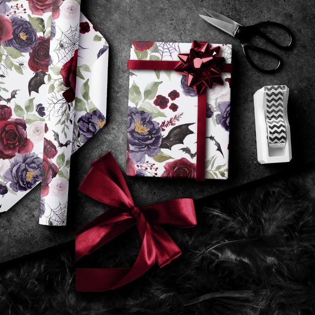 Creepy Beautiful | Dark Gothic Roses with Bats Wrapping Paper (Creator Uploaded)