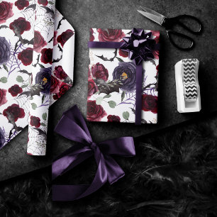 Creepy Beautiful   Dark Gothic Roses with Bats Wrapping Paper