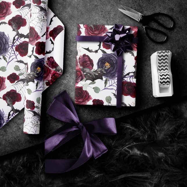 Creepy Beautiful | Dark Gothic Roses with Bats Wrapping Paper (Creator Uploaded)