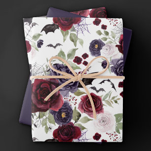 Creepy Beautiful   Dark Gothic Roses with Bats Wrapping Paper Sheet