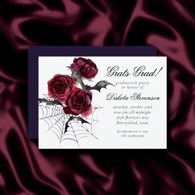 Creepy Beautiful | Gothic Floral Bats Graduation Invitation (Creator Uploaded)