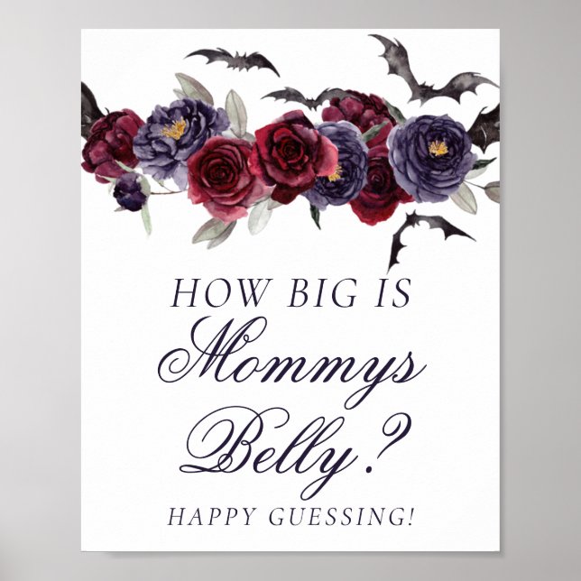 Creepy Beautiful | Gothic Floral Bats Mommys Belly Poster (Front)