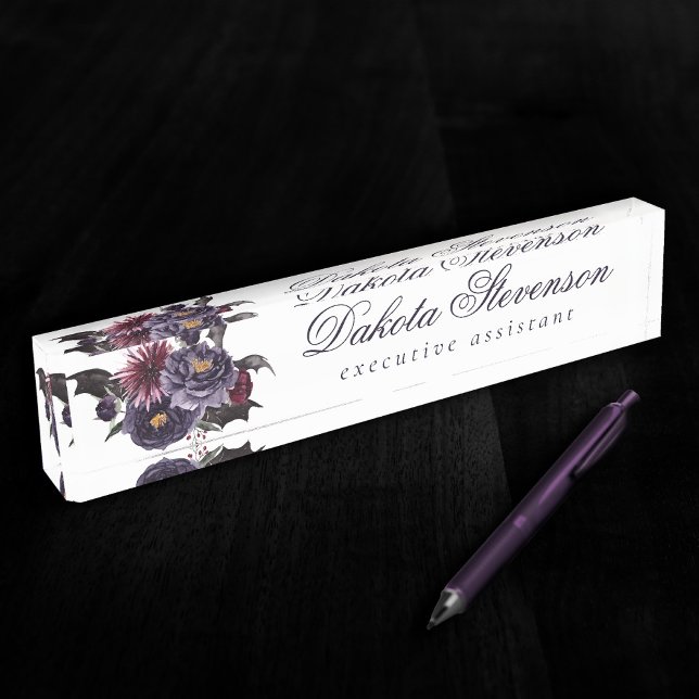 Creepy Beautiful | Gothic Purple Red Floral Bats Nameplate (Creator Uploaded)