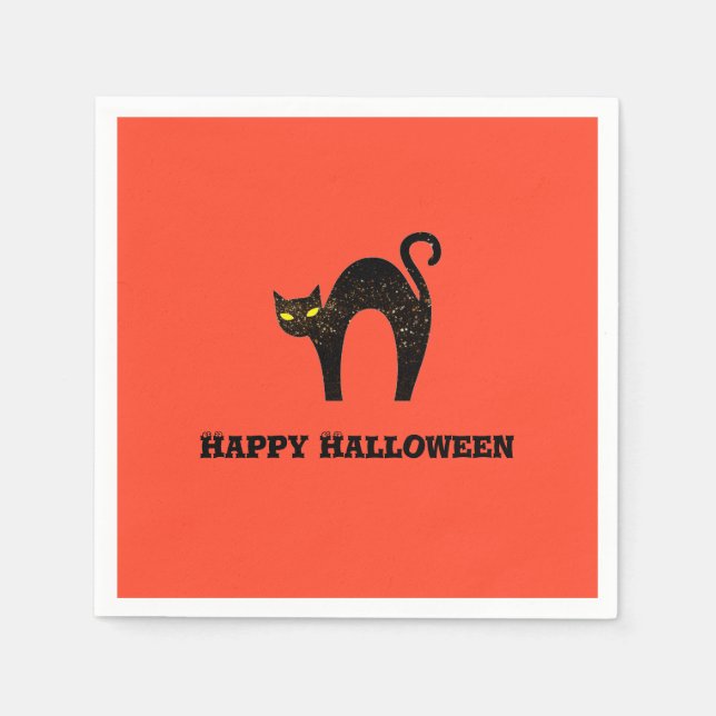 Creepy Black Cat Halloween  Napkin (Front)
