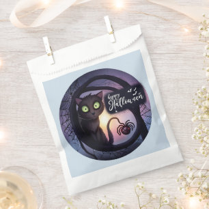 Creepy Black Cat Light Blue Happy Halloween Favour Bags