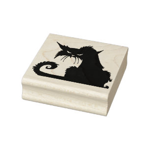 Creepy Black Cat Rubber Stamp