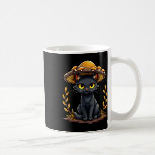Creepy Black Cat With Mushroom Hat Halloween Coffee Mug