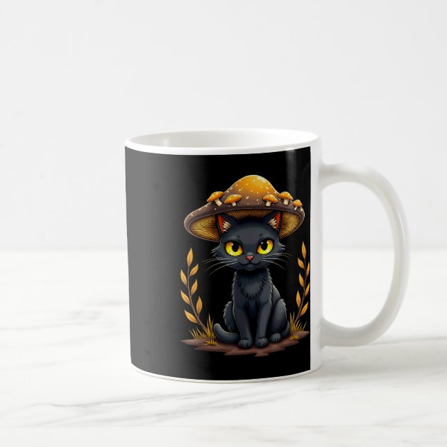 Creepy Black Cat With Mushroom Hat Halloween  Coffee Mug (Right)