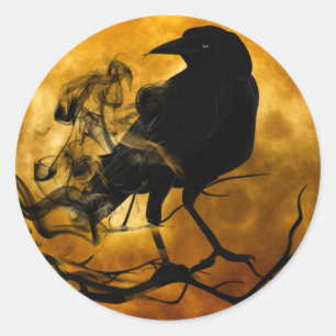 Creepy Black Crow Halloween Classic Round Sticker