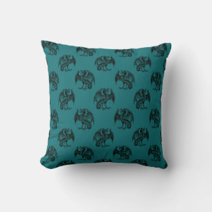 Creepy Black Dragons Pattern Green Halloween Cushion