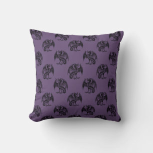 Creepy Black Dragons Pattern Purple Halloween Cushion