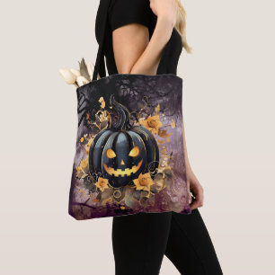Creepy Black Jack-O' Lantern Cemetery Halloween Tote Bag