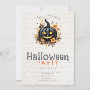 Creepy Black Jack-O' Lantern Halloween Party Invitation