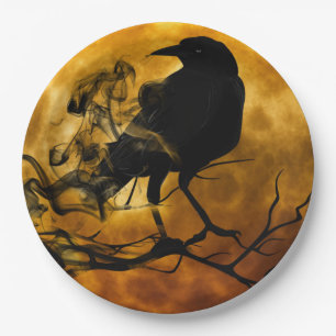 Creepy Black Raven Halloween Paper Plate