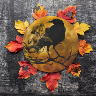 Creepy Black Raven in Dead Tree Halloween Paper Plate