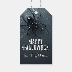 Creepy Black Spider and Web Halloween Party Gift Tags
