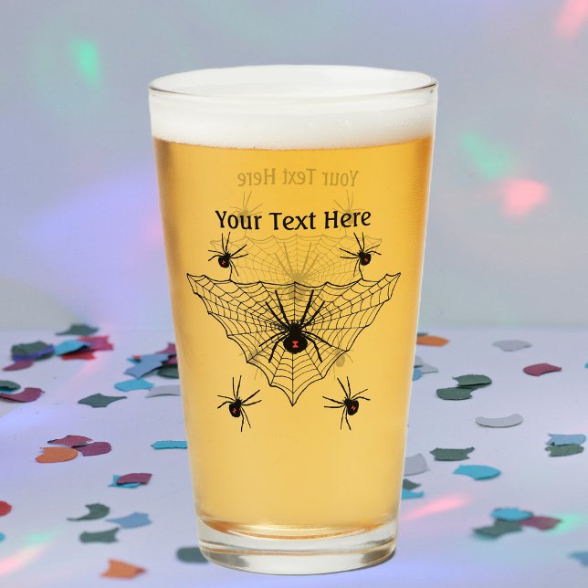 Creepy Black Widow Spiders Red Marking in Web Glass (Creepy black widow spiders red hourglass markings black spider web on glass drinking tumber.)