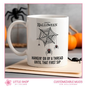Creepy Black Widow Spiders with Web Halloween Coffee Mug