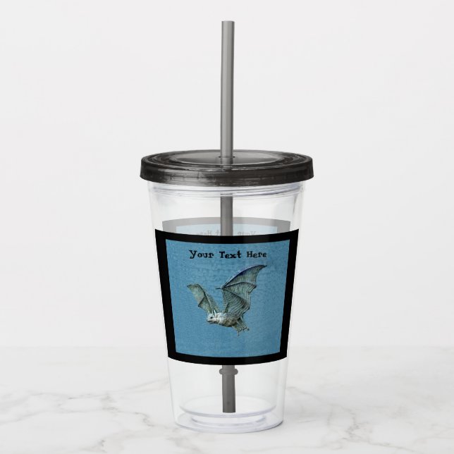 Creepy Blue Bat White Face Black Border Acrylic Tumbler (Front)